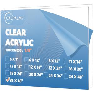 CALPALMY (2 Pack) 1/8" Thick Clear Large Acrylic Sheets - 36" x 48" Pre-Cut Plexiglass Sheets for Windows, Craft Projects, Signs, Display Cases, Sneeze Guard and More - Cut with Power Saw, Hand Tools