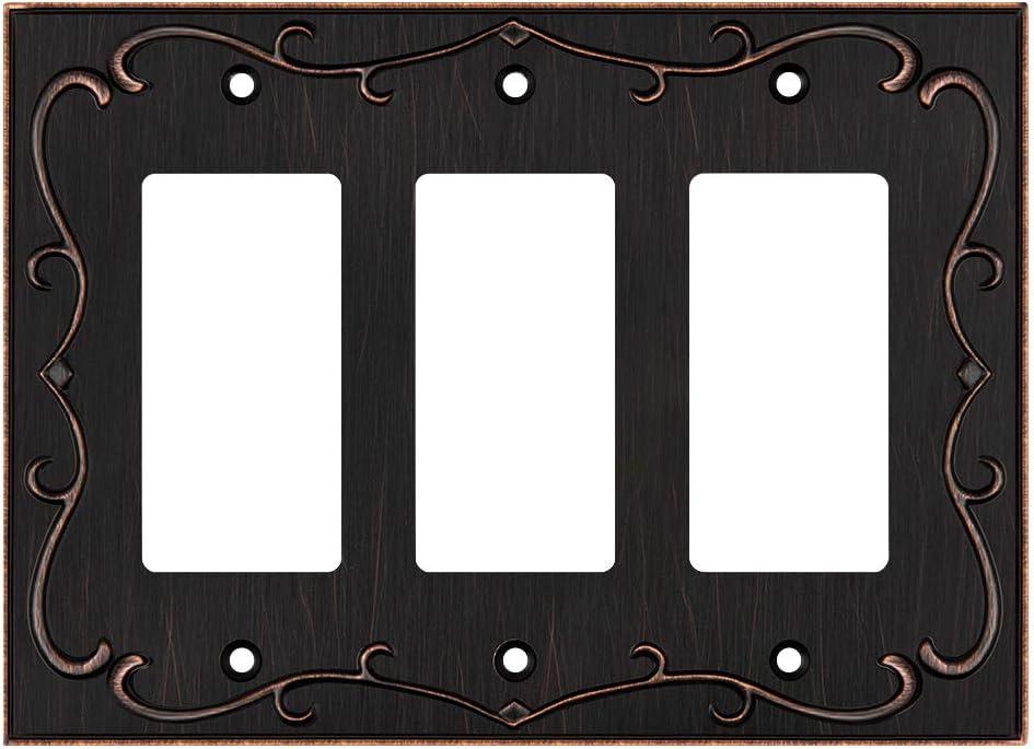 French Cabriole Decorative Wall Plate Switch Plate Outlet Cover (Triple Decorator, Aged Bronze)
