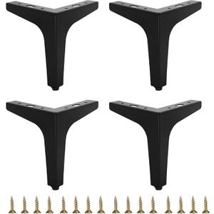 6 inch Matte Black Metal Furniture Legs Set of 4, Triangle Metal Furniture Feet, DIY Replacement for TV Stand, Sofa, Dresser, Cabinet, Vanity (Black)