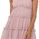 Mansy Womens 2026 Summer Floral Mini Dress Boho Flowy Skater Dresses Short Sleeveless Ruffle Spaghetti Strap Dress (Medium, Pink)