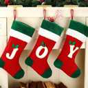 3 Pack Christmas Stocking Red Xmas Stocking, 18 Large Joy Chrsitmas Socks- Xmas Stocking for Holiday and Family Stocking for Fireplace Party Decoration (Red and Green Joy)