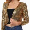 Women's Sequin Shrug Jacket Long Sleeve Open Front Glitter Blazer Bolero Wedding Party Sparkly Cropped Cardigan. L