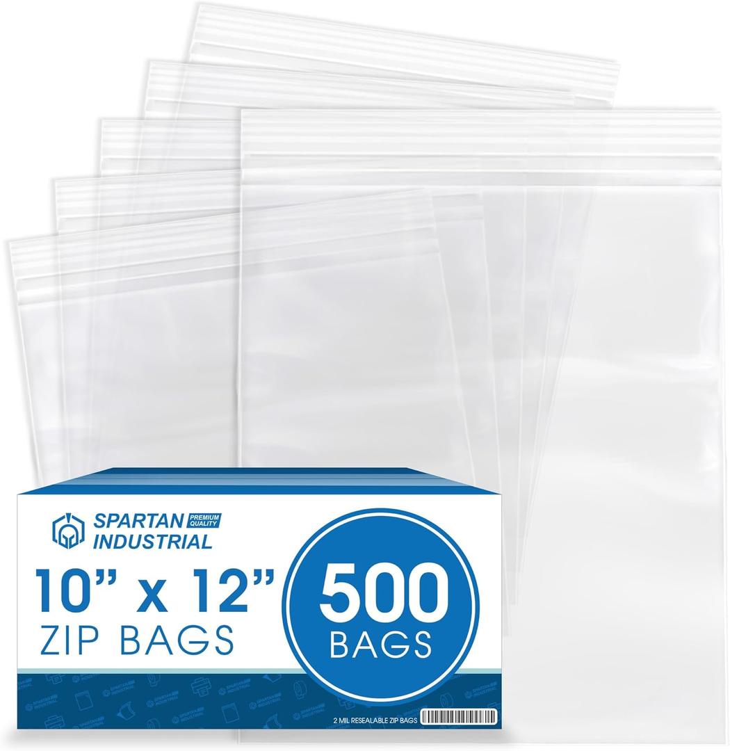 Spartan Industrial - 10 X 12 (500 Count) 2 Mil Clear Reclosable Zip Plastic Poly Bags with Resealable Lock Seal Zipper