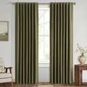 MIULEE 100% Blackout Linen Curtains for Bedroom, Light Olive Green Solid Luxury Decor Thermal Insulation Room Darkening Drapes for Living Room Nursery Back Tab Rod Pocket 42 x 72 Inches, 2 Panels