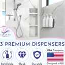 Wall Mount Shower Soap Dispenser - Money Saving, Tamper Proof - Patented Elegant 3 Bottle Shampoo, Conditioner, and Body Wash Dispensers - Ideal for Commercial Use, White