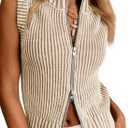 Saodimallsu Womens Zip Up Sweater Vest Sleeveless Ribbed Knit V Neck Collared Striped Tank Tops (Beige)
