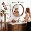 Brakki Round Wall Mirror with Wood Frame, 28" Circle Mirror for Bathroom