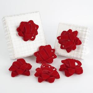 AIMUDI Red Velvet Gift Bows 4.5'' Present Bows for Gift Wrapping Self Adhesive Gift Wrap Bows for Party, Holiday, Valentine's Day Decorations - 6 Counts