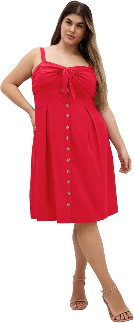 City Chic Women's Plus Size Dress - Sweetly Tied Midi (Red, XXL)