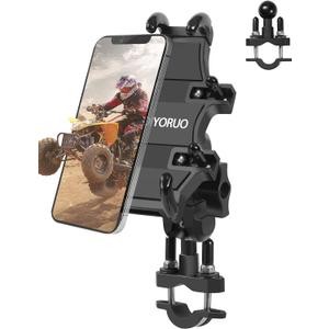 ATV Phone Holder, Quad Phone Mount, 8 Clamps Holds 4.7-7.1" Phones, One Hand Operation Motorcycle Phone Clip for 7/8-9/8" Handlebar,Compatible with Yamaha Polaris Honda Can Am