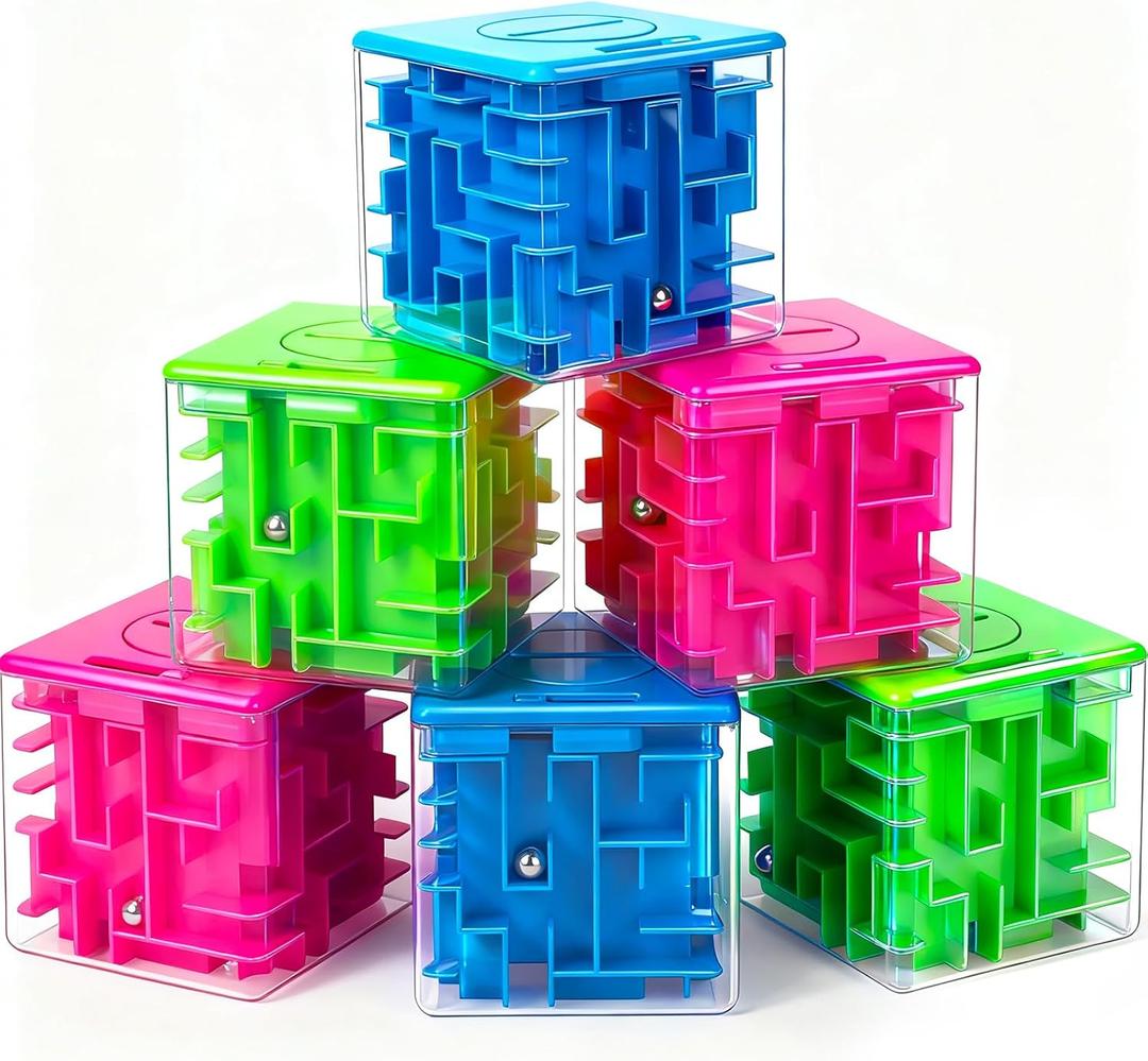 6 Pack Money Maze Puzzle Gift Box, 3D Puzzle Boxes Toy for Money Gift - Maze Magic Cube Toy Brain Teasers for Kids Adults Birthday Party Favors Easter Basket Fillers (Blue, green, red)