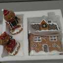 Lulu Home Christmas Tabletop Decorations, Resin Gingerbread House and 2 Gingerbread Men Figurines Adorn with Candy Cane Wreath for Indoor Holiday Fireplace Shelf Ornaments Display