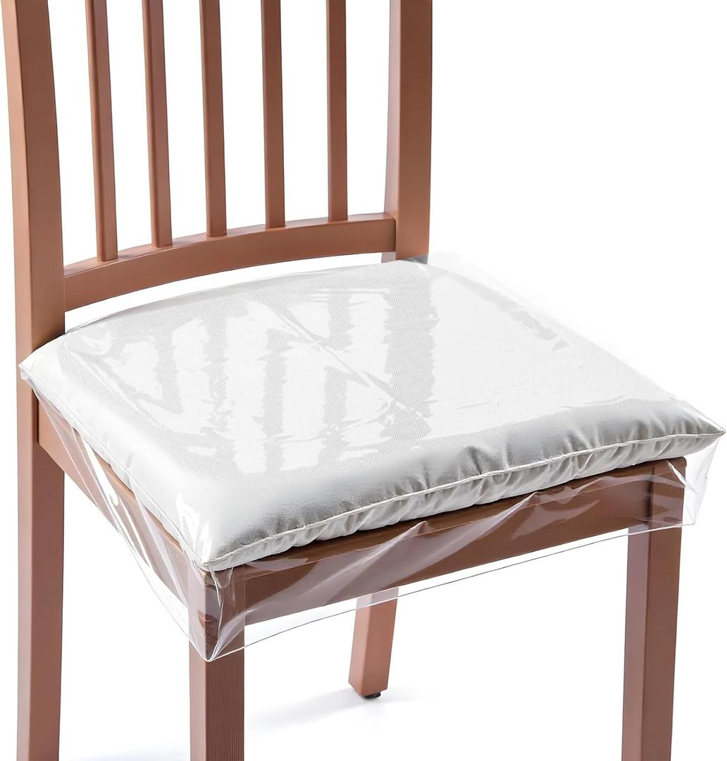 4 Pack Plastic Chair Seat Covers, Adjustable Clear PVC Seat Covers for Dining Room Chairs, Waterproof Plastic Chairs Cover, Removable and Washable Kitchen Dining Chair Protector (18"D x 18"W x 4.9"H)