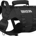 Service Dog Vest for Large Dogs, Black Tactical Harness with Military MOLLE, Breathable Mesh & 39g Metal Buckle - Size M for Training & Hiking