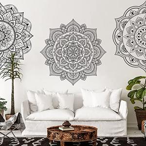 Chinco 4 Pcs Black Half Mandala Wall Decal Boho Mandala Sticker Lotus Flower Vinyl Wall Decals Flower Stickers Headboard Decoration Indian Namaste for Bedroom Living Room Yoga