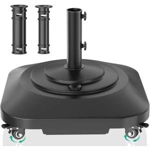 Umbrella Base with Wheels, Umbrella Stand Base Heavy Duty 100lb Windproof, Fillable Umbrella Base Mobile Square Umbrella Stand Outdoor Base for Patio, Deck, Poolside, Lawn, Fits Most Sized Umbrellas (Large, Black)