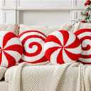 Christmas Decorations Plush Throw Pillows: Set of 4 Cute Teddy Fleece Red White Peppermint Candy Pillow, Soft Stuffed Lollipop Cushion Xmas Decor Indoor for Kid Home Sofa Bed Office Couch Living Room