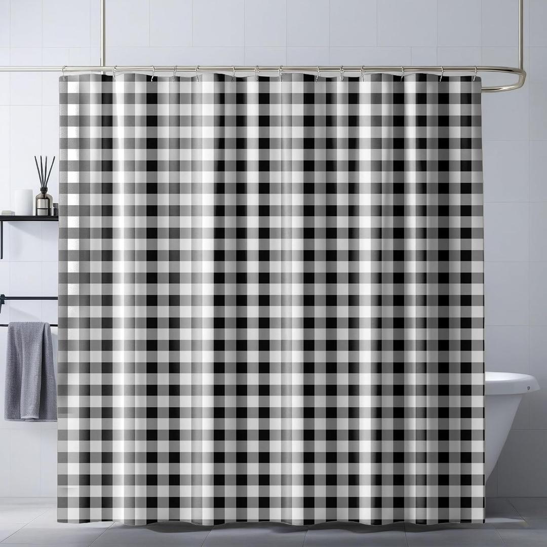 SDIII Black and White Gingham Shower Curtain Set 72x72 Inch Waterproof Microfiber Farmhouse Boho Buffalo Plaid Shower Curtain for Bathroom Decor Checkered