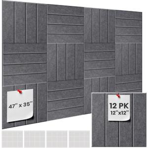Cork Boards for Walls 47x35 inch 12 Pack, Large Customizable Felt Bulletin Board with 60 Safe Removable Adhesive Tabs,Alternative for Office, School, Photo Display, Memo Organizer Grey