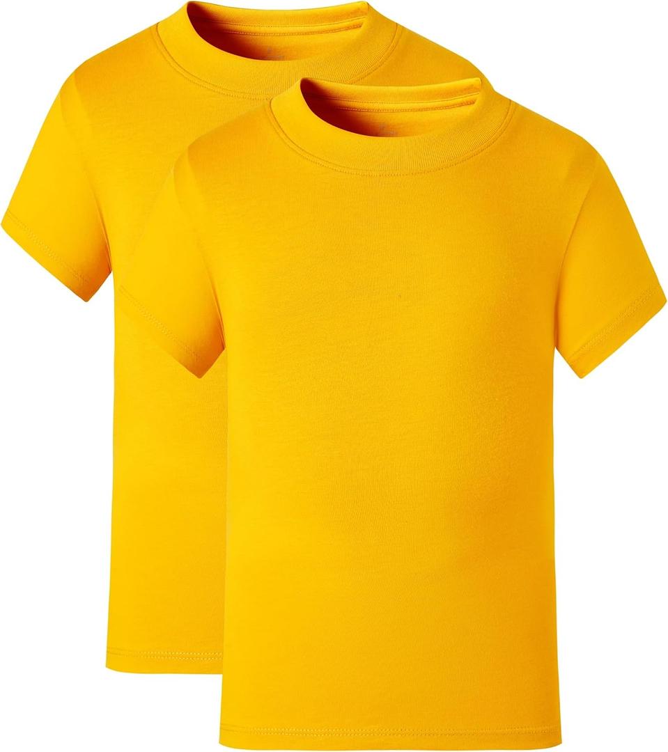 Huata Boys Girls Short Sleeve Tee T-Shirt Crewneck 2 Packs (Yellow)