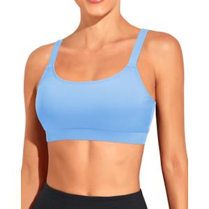 Tempt Me Women Sports Bra Bikini Tops Scoop Neck Bathing Suits Top Padded Swim Crop Tops Only (Large, Light Blue)