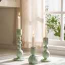 NUPTIO Candle Stick Holders Decor: Set of 3 Farmhouse Wooden Taper Candle Holders - Rustic Sage Green for Home Coffee Dinner Table