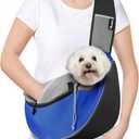 Pawaboo Dog Sling Carrier, Dog Papoose with Zipper Touch Pocket, Hand Free Breathable Mesh Puppy Carrier, Crossbody Satchel Dog Purse with Adjustable Strap for Outdoor Travel, Blue, Large