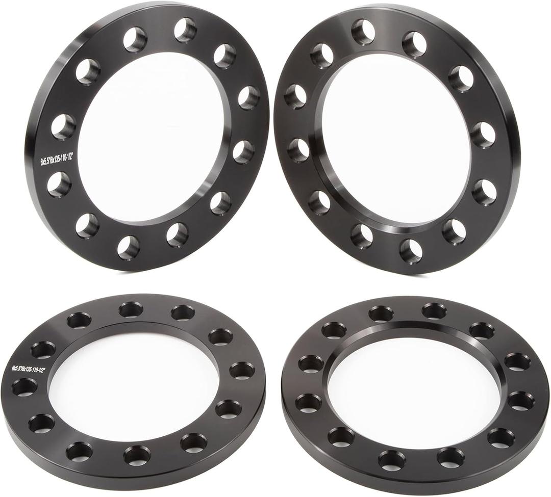 GAsupply 12mm 6x5.5 6x135 6x139.7 Universal Wheel Spacers, Fit for Silverado/Suburban/Sierra/Yukon 1500 Tacoma (Only 6 Lug) 4-Runner, 110mm Hub Bore, 1/2" Forged Black Universal Spacer Adapters, 4PCS