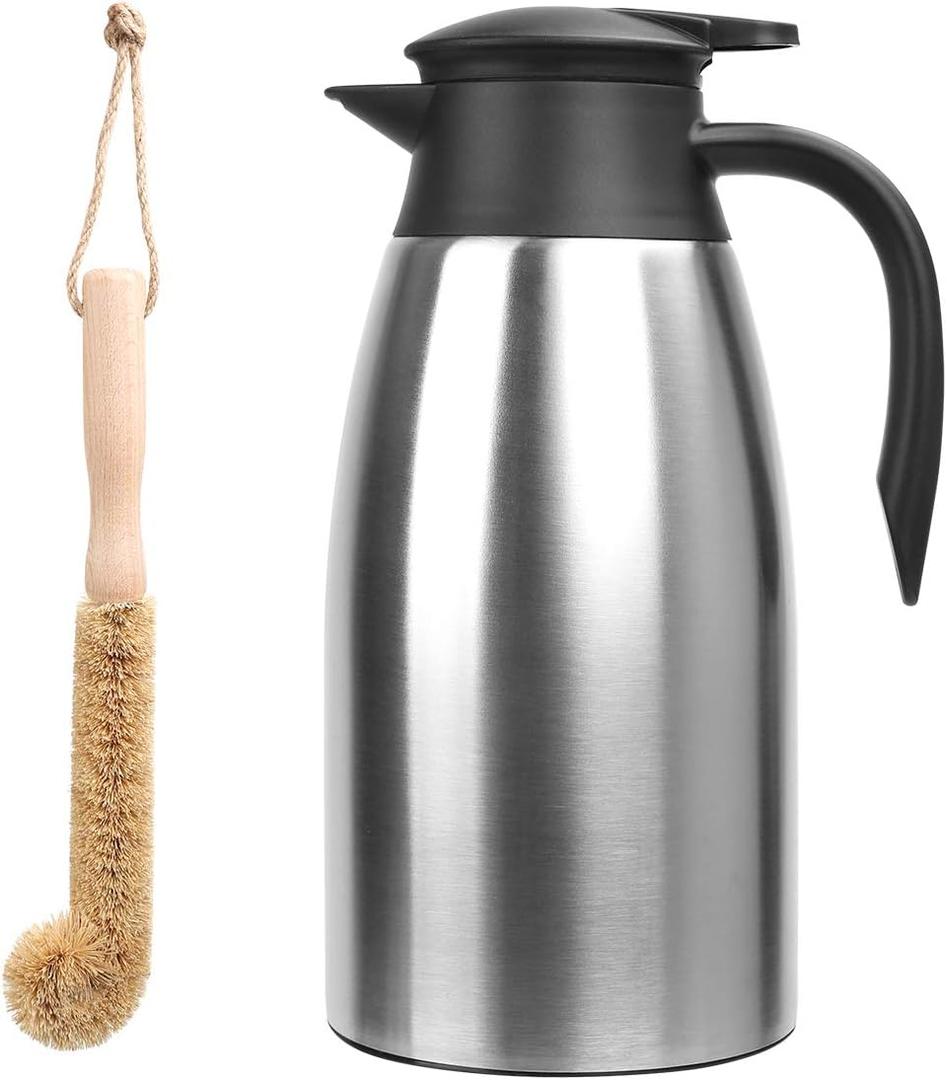 Yummy Sam Thermal Coffee Carafe Stainless Steel 68oz(2 Lifter) Double Walled Vacuum Coffee Water Beverage Dispenser 12 Hour Heat Retention/24 Hour Cold Retention (Silver)
