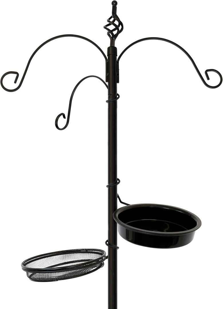 Clever Garden 3-Hook Outdoor Bird Feeding Station, Metal Multi Feeder Kit Stand for Attracting Wild Birds and Hanging Planters