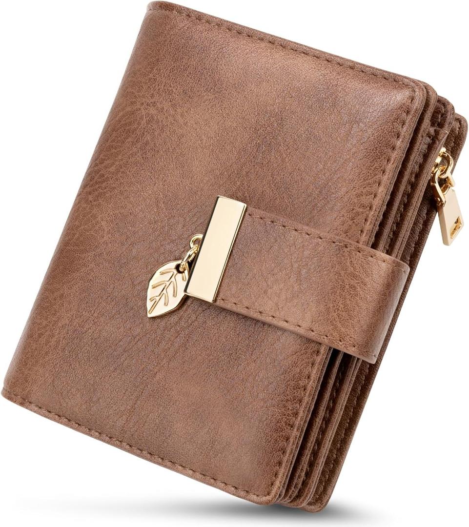 Small Wallets for Women Rfid Blocking Leather Bifold Credit Card Holder Ladies Wallet Zipper Pocket with ID Window