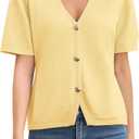 Cardigan Sweaters for Women Short Sleeve V Neck Cardigans Lightweight Button Up Sweater Spring Knit Tops, L