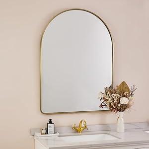 ANDY STAR Arched Mirror, 26''x38'' Brushed Brass Arched Top Rounded Corner, Stainless Steel Antirust, 1'' Deep Set Wall Mounted Vertical Bathroom Mirror