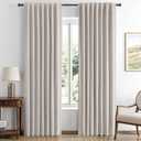 MIULEE 100% Blackout Linen Curtains for Bedroom, Ivory Solid Luxury Decor Thermal Insulation Room Darkening Drapes for Living Room Nursery Back Tab Rod Pocket 42 x 84 Inches, 2 Panels
