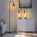 ONEWISH Industrial Lamp Set 3 Piece-1 Floor Lamp and 2 Dimmable Table Lamp- 3 Pack Modern Matching Floor and Table Lamp with Gradient Black Globe Bulb for Living Room,Bedroom(Bulb Included)