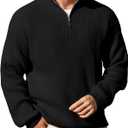Men's Big Tall Quarter Zip Sweater Mock Neck Pullover Sweaters Fall Winter Casual Knit Pullovers (Black, XXXL)