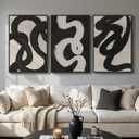 Large Framed Black and White Abstract Wall Art for Living Room, 3 Piece Neutral Canvas Prints Paintings Artwork, Modern Minimalist Brush Stroke Lines Pictures for Hallway Office Wall Decor 24x36 In, 24" W x 36" H x 3Pcs