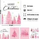 DSHFG Pink Christmas Tree Pictures Wall Decor Prints, Pink Christmas Bathroom Bedroom Wall Art Posters, Xmas Decorations for Home Bathroom Bedroom Living Room 4Pcs, 8x10 Unframed