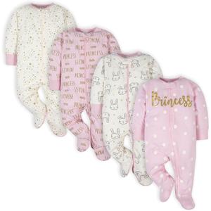 Gerber baby-girls 4 Pack Sleep N' Play Footie (3-6 Months)