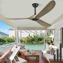 Haipeel 60" Wood Ceiling Fan no Light, 60 Inch Ceiling Fans without Lights with Remote Control, Indoor Outdoor Ceiling Fan no Light for Rustic Porch Propeller 3 Blade, ETL Quiet DC Motor, Bronze Gray