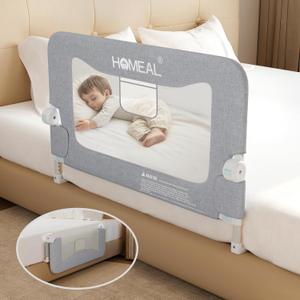 HOMEAL Bed Rail for Toddlers32" x 26" Grey, Foldable Tall Baby Bed Rail Guard for Easy Use and Storage, U-Shaped Base Width Increased by 4", Suitable for Twin, Full, Queen, King Size Bed (1Side 32in)