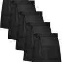 Twistover 5 Pack Half Bistro Aprons with 2 Pockets Unisex Black Server Apron with Extra Long Front Waist Ties for Men Women