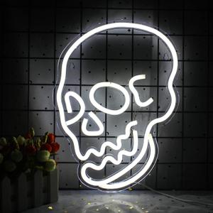 Halloween Neon Sign for Wall Decor, USB Powered Dimmable, 5V/2A, for Home, Party, Gift, Office, Bedroom (white skeleton skul)