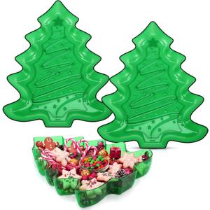 2 Pcs Christmas Tree Shaped Serving Tray Plastic Green Christmas Serving Platter Reusable Xmas Snack Tray Food Holder Appetizer Platter for Winter Xmas Themed Party Supplies Home Decoration