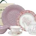 ACMLIFE Dinnerware Sets for Women, 6-Piece Porcelain Relief Dinner Set for Kitchen Service with 1 Bowl, 1 Plate, 1 Salad Plate, 1 Teapot, 1 Teacup and 1 Saucer, Christmas Gifts (Rose, 6)