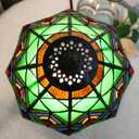 8 Inch Wide Tiffany Lamp Shade Accessories Replacement Only Mission Stained Glass Lampshades Vintage Peacock Glass Beads Light Cover for Table Lamp Pendant Light Fixtures,Green