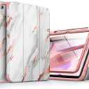 SURITCH Case for iPad (A16) 11th Generation 11 Inch 2025/iPad 10th Generation 10.9 Inch 2022, with Screen Protector, Pencil Holder Tri-fold Stand Auto Wake/Sleep Shockproof Protection, White Marble (White Marble)