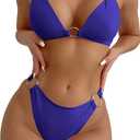SweatyRocks Women's Ring Linked Halter Push Up Bikini Swimsuit High Stretch Bathing Suit Swimwear Set Swimming Suit Two Piece (Medium, Royal Blue)