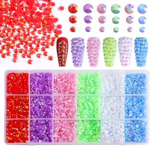 RODAKY 19200Pcs Resin Bulk Rhinestones for Tumblers 6 Color Round Crystals Gem Stones 3 Sizes Jelly Flatback Rhinestones for Nails Crafts Design Decoration Jewels Charms DIY Face Makeup Clothes Shoes