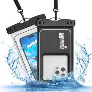 Waterproof Phone Pouch - 2 Pack IP68 Floating Waterproof Phone Case, Dry Bag Beach Cruise Essentials 2026 with Adjustable Lanyard for iPhone 17 16 15 Pro Max / Galaxy S24 S23 (Black and White) (Regular)